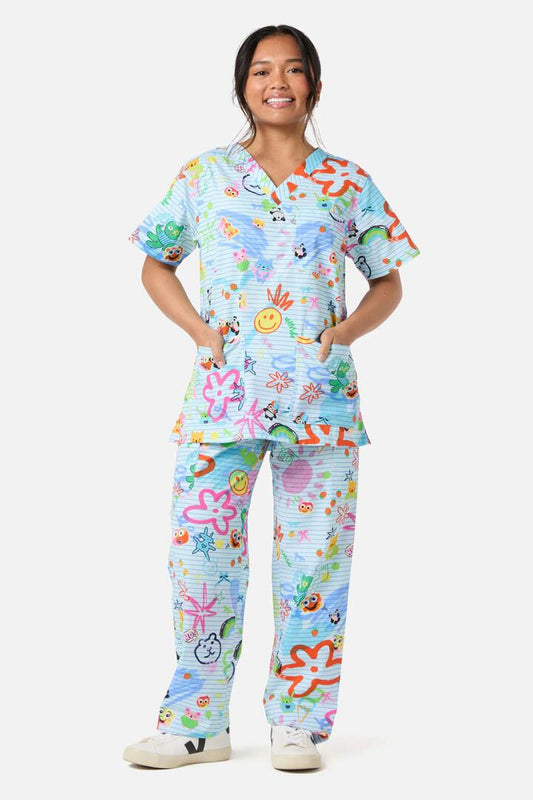 Image of a model wearing Uniforms & Workwear. Productname: Zero Concentration Scrub Set in Blue colour by brand - Scrubs With Love