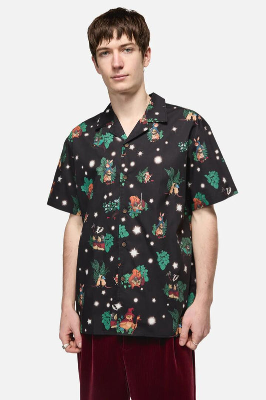 Image of a model wearing Shorts. Productname: Keeper Of The Woods Short Sleeve Shirt in Black colour by brand - Black Friday