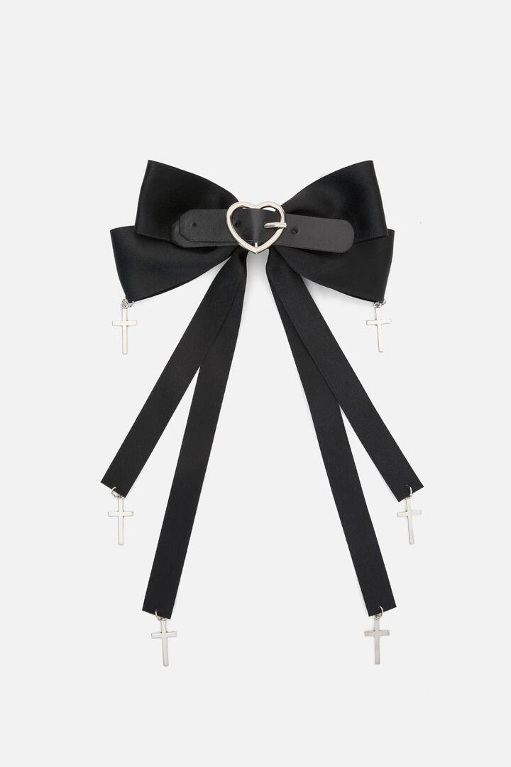 Image of Charms. Productname: Bow & Cross Charm Hair Clip in Black colour by brand - Black Friday