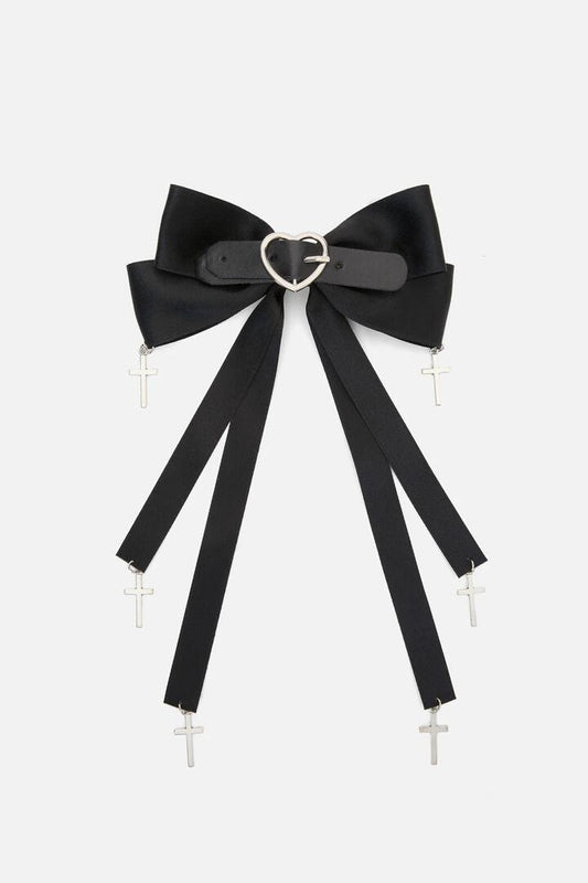Image of Charms. Productname: Bow & Cross Charm Hair Clip in Black colour by brand - Black Friday
