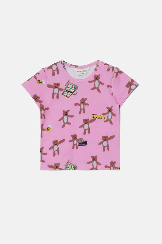 Image of a model wearing Tops. Productname: Teddy's Picnic Baby SS Tee in Pink colour by brand - Gorman