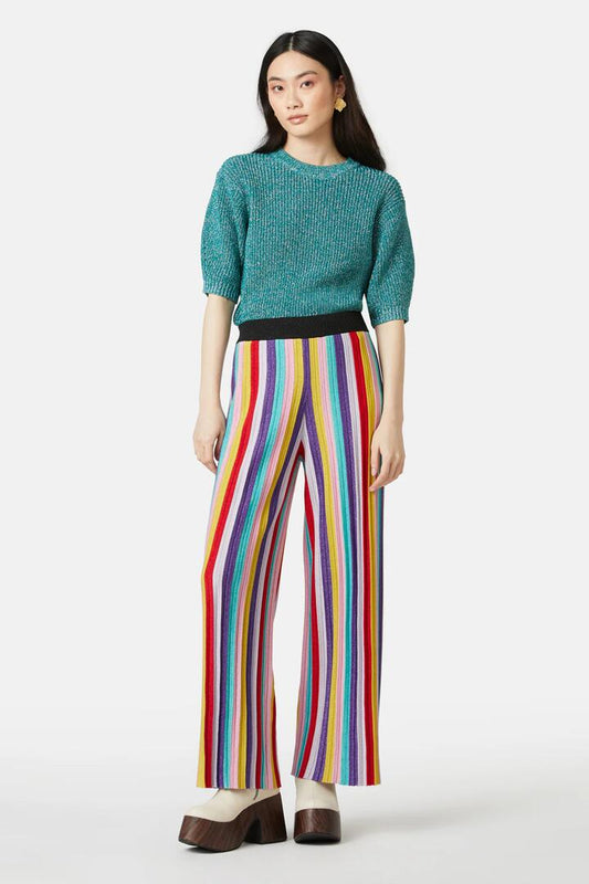 Image of a model wearing Pants. Productname: Rainbow Lurex Knit Pant in Stripe colour by brand - Gorman