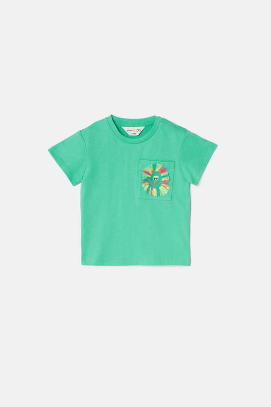 Image of a model wearing Tops. Productname: Lion Baby Pocket Tee in Green colour by brand - Gorman