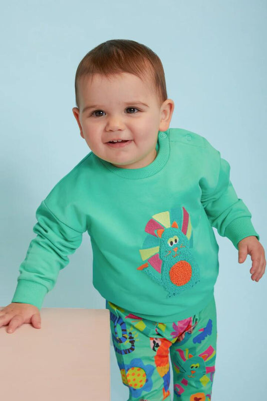 Image of a model wearing Outerwear. Productname: Lion Baby Sweater in Green colour by brand - Gorman