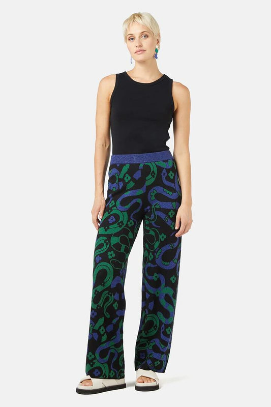 Image of a model wearing Pants. Productname: Flower Snake Knit Pant in Print colour by brand - Gorman
