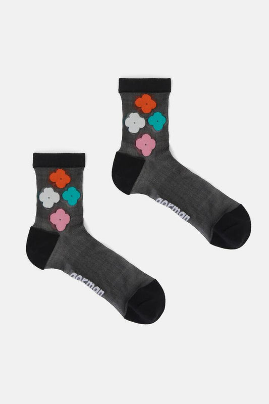 Image of Socks. Productname: Sheer Multi Flower Sock in Black colour by brand - Gorman