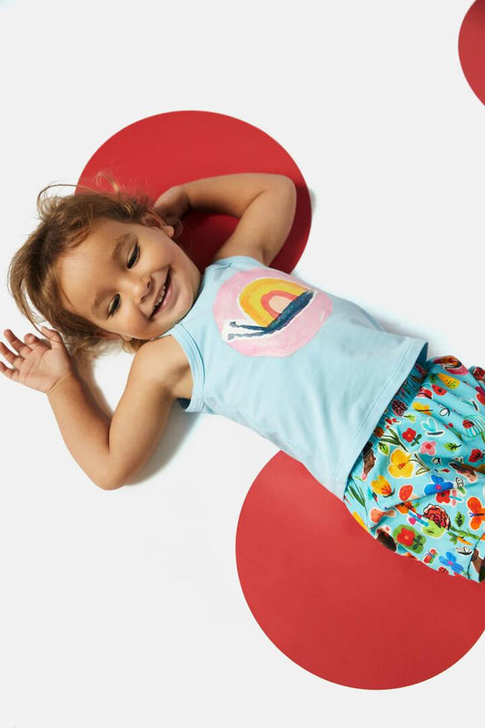 Image of a model wearing Tops. Productname: Flower Bed Baby Singlet in Blue colour by brand - Gorman