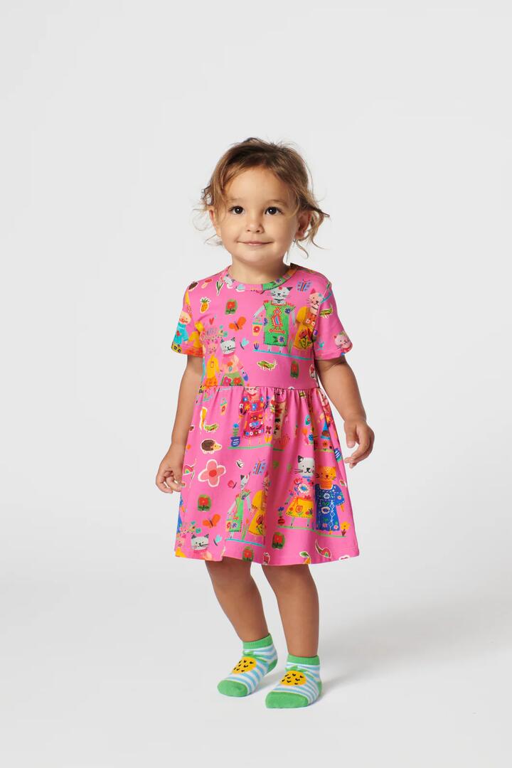 Image of Dresses. Productname: Bff Cats Baby Dress in Pink colour by brand - Gorman
