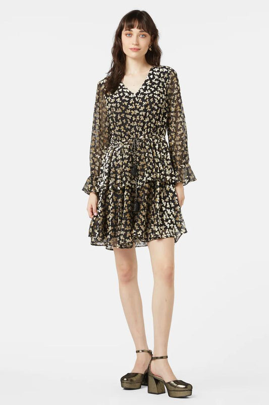 Image of Dresses. Product name - Champaign Bubbles Devore Dress in Gold colour by brand - Gorman