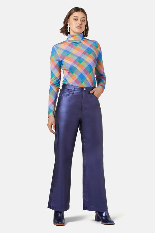 Image of a model wearing Denim. Productname: Solace Metallic Jean in Navy colour by brand - Gorman