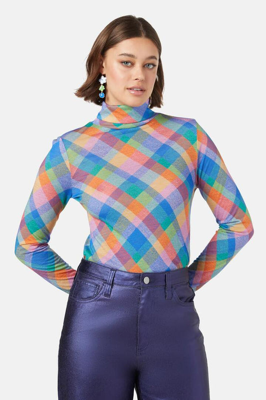 Image of a model wearing Tops. Productname: Marley Check Merino Polo in Check colour by brand - Gorman