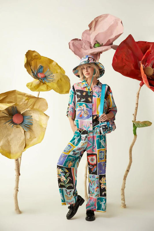 Image of a model wearing Pants. Productname: Studio Sanctuary Pant in Print colour by brand - Gorman