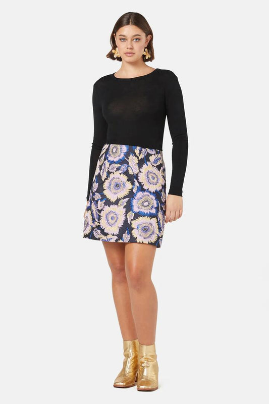Image of a model wearing Skirts. Productname: Wonderbloom Jacquard Mini Skirt in Print colour by brand - Gorman