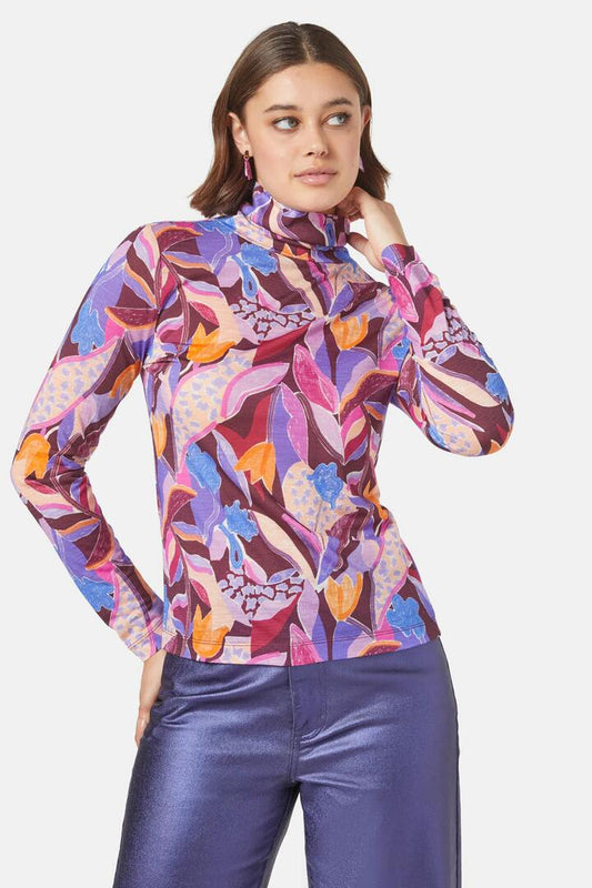 Image of a model wearing Tops. Productname: Tender Tulips Polo Top in Print colour by brand - Gorman