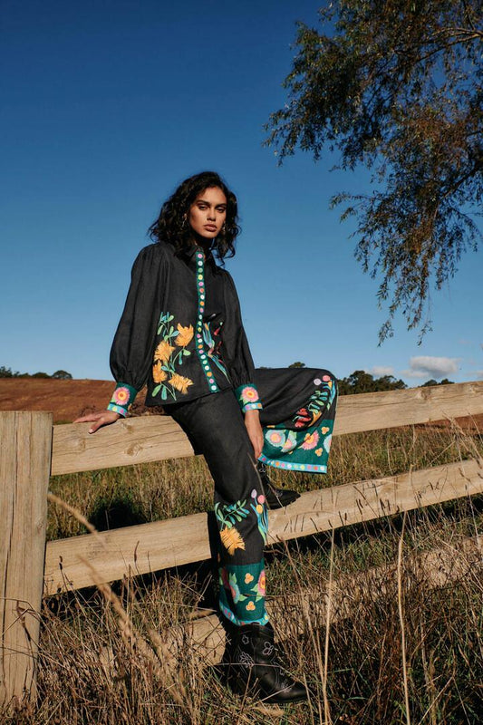 Image of a model wearing Pants. Productname: Winter Waratah Pant in Print colour by brand - Gorman