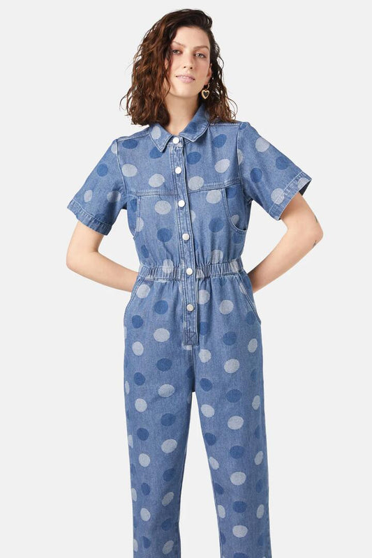 Image of a model wearing Pants. Productname: Spot On Boiler Suit in Denim colour by brand - Gorman