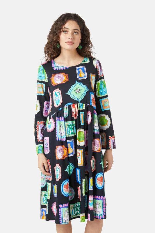 Image of a model wearing Tops. Productname: Galleria Jersey Dress in Print colour by brand - Gorman