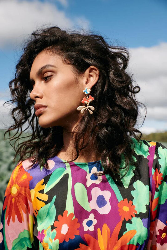 Image of Earrings. Productname: Foxglove Gold Earrings in Multi colour by brand - Gorman