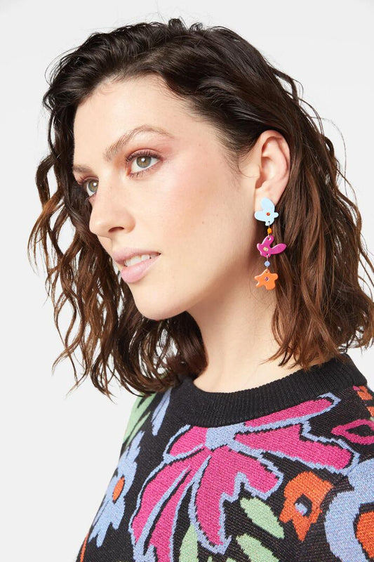 Image of Earrings. Productname: Diamonte Flower Earrings in Multi colour by brand - Gorman