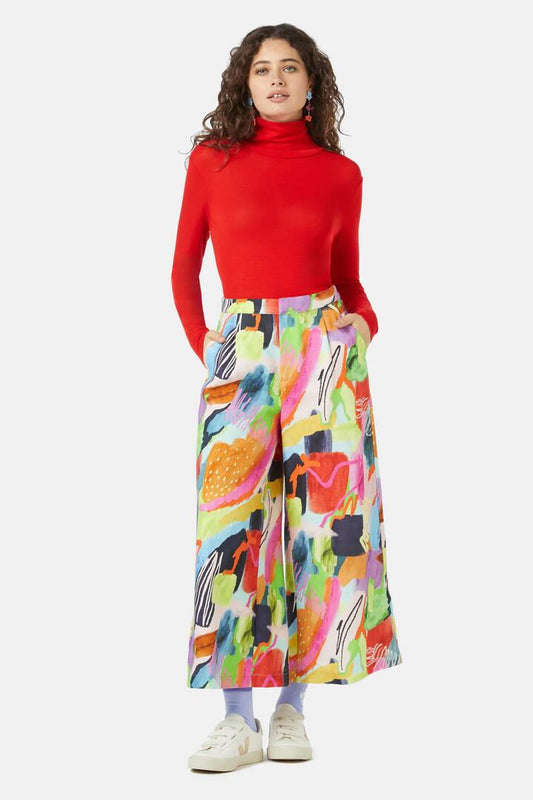 Image of a model wearing Pants. Productname: Aerial Abstract Culotte in Print colour by brand - Gorman