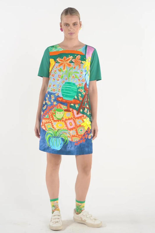 Image of a model wearing Tops. Productname: Weekend Away Jersey Dress in Print colour by brand - Gorman