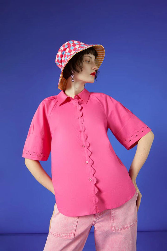 Image of a model wearing Tops. Productname: Malabar Shirt in Pink colour by brand - Gorman