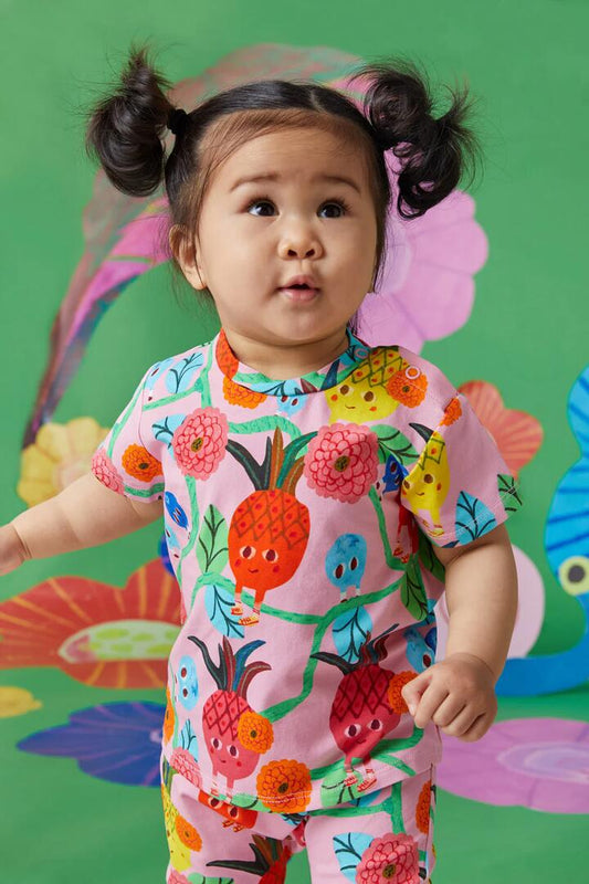 Image of a model wearing Tops. Productname: Pineapple Baby SS Tee in Pink colour by brand - Gorman