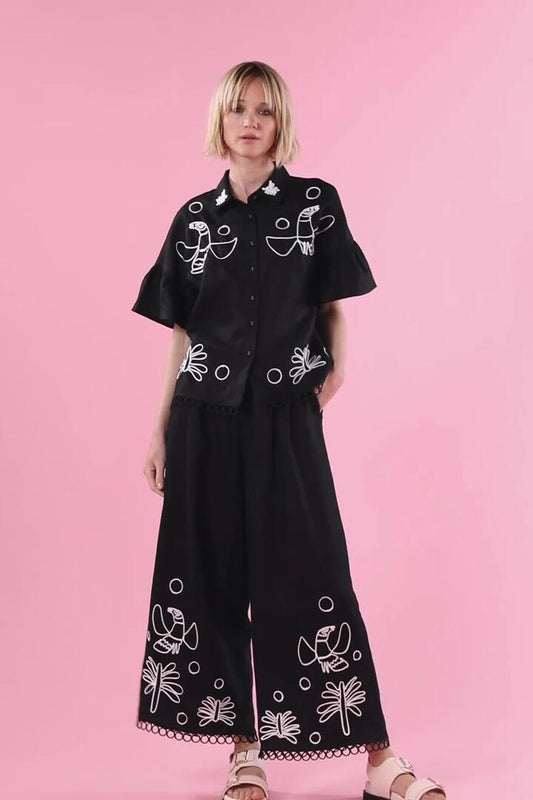 Image of a model wearing Pants. Productname: Palm Pals Pant in Black colour by brand - Gorman