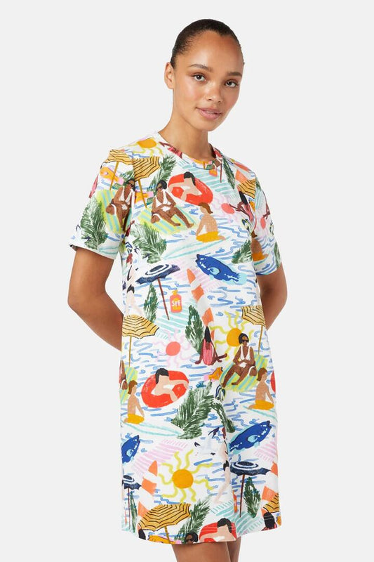 Image of a model wearing Tops. Productname: Between The Flags Jersey Dress in Print colour by brand - Gorman