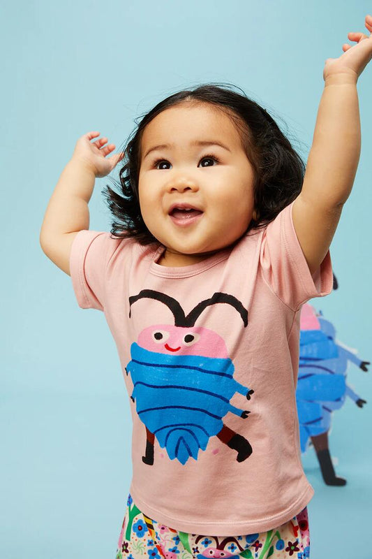 Image of a model wearing Tops. Productname: Walky Beetle Baby Tee in Pink colour by brand - Gorman