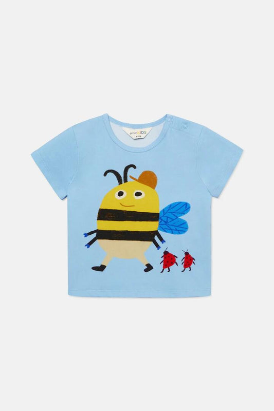 Image of a model wearing Tops. Productname: Bumblebee Baby SS Tee in Blue colour by brand - Gorman