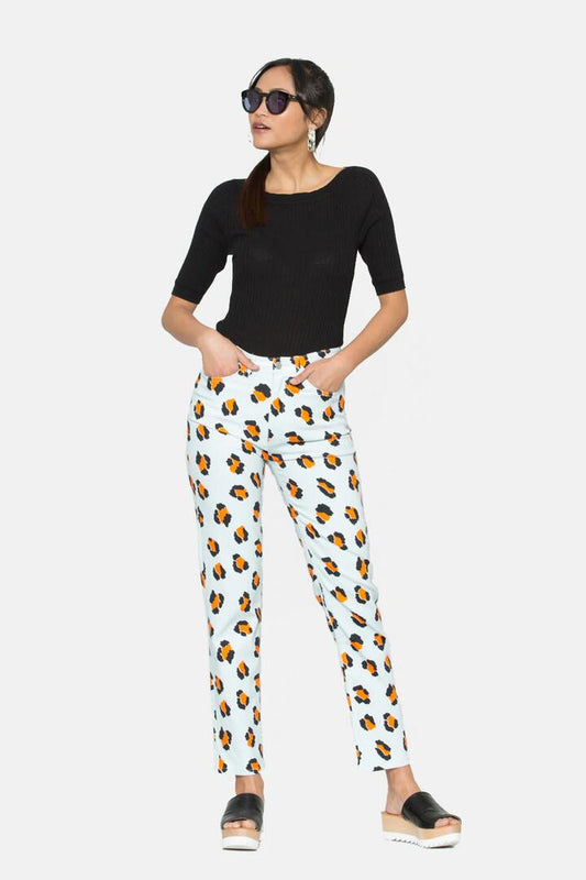 Image of a model wearing Denim. Productname: Leopardess Jean in Print colour by brand - Gorman