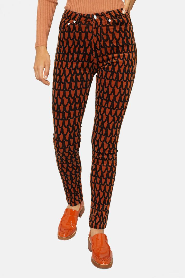 Image of a model wearing Denim. Productname: Loop De Loop Skinny Cord in Print colour by brand - Gorman