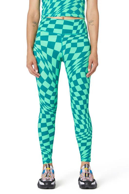 Image of a model wearing Pants. Productname: Warped Check Legging in Green colour by brand - Gorman