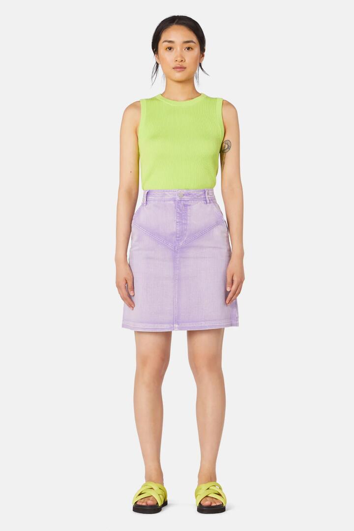 Image of a model wearing Skirts. Productname: Cecilia Mini Skirt in Lilac colour by brand - Gorman