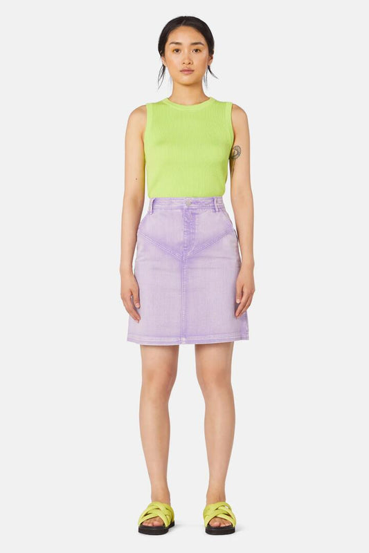 Image of a model wearing Skirts. Productname: Cecilia Mini Skirt in Lilac colour by brand - Gorman