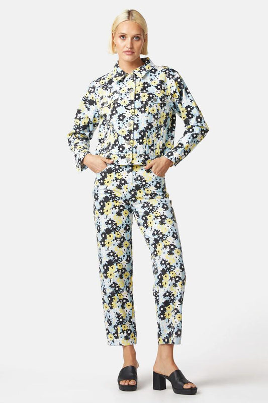 Image of a model wearing Denim. Productname: Micro Floral Jean in Blue colour by brand - Gorman