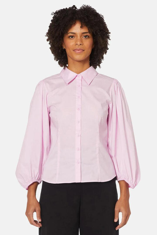 Image of a model wearing Tops. Productname: Bailey Balloon Sleeve Shirt in Pink colour by brand - Gorman