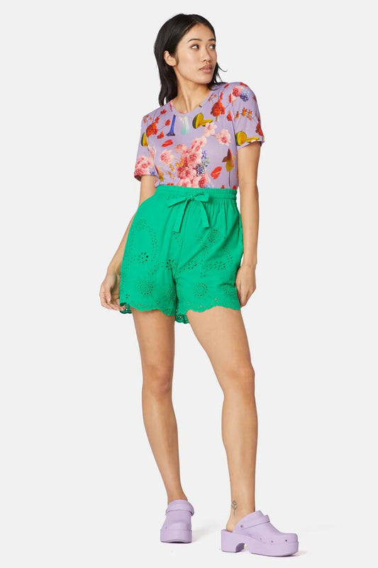 Image of a model wearing Shorts. Productname: Susie Anglaise Short in Green colour by brand - Gorman