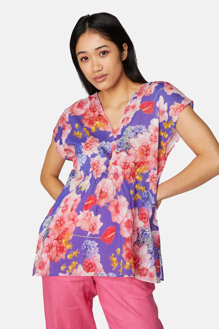 Image of a model wearing Tops. Productname: Lotus Kaftan Top in Print colour by brand - Gorman