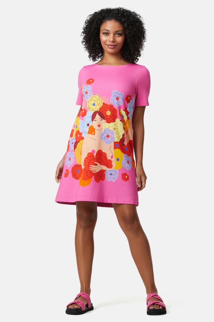Image of a model wearing Tops. Productname: Mathilde Jersey Dress in Print colour by brand - Gorman