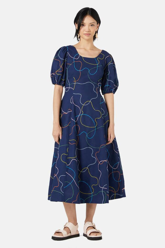 Image of Dresses. Productname: Taking A Trip Embroidered Dress in Navy colour by brand - Gorman