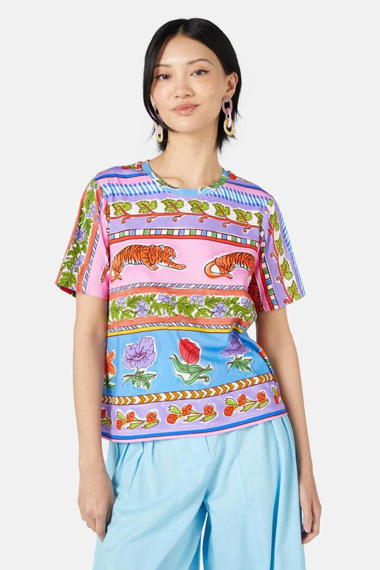 Image of a model wearing Tops. Productname: Wanderlust Tee in Print colour by brand - Gorman