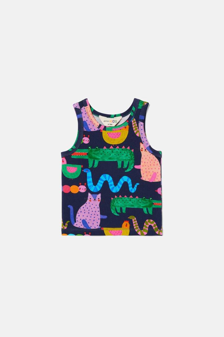 Image of a model wearing Tops. Productname: Book Club Baby Tank in Navy colour by brand - Gorman