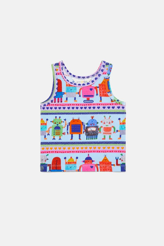 Image of a model wearing Tops. Productname: Robots Baby Tank in Blue colour by brand - Gorman