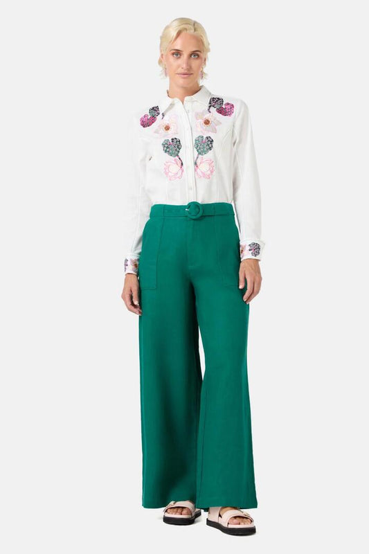 Image of a model wearing Pants. Productname: Agatha Pant in Green colour by brand - Gorman