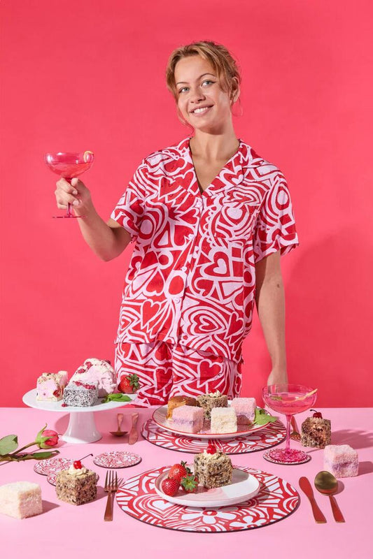 Image of a model wearing Shorts. Productname: Queen Of Hearts Short PJ Set in Print colour by brand - Gorman