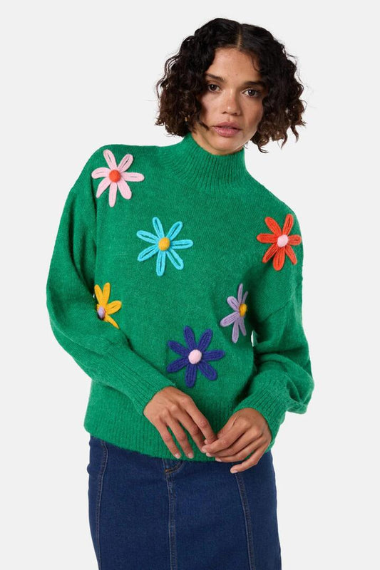 Image of a model wearing Outerwear. Productname: Big Bouquet Jumper in Green colour by brand - Gorman