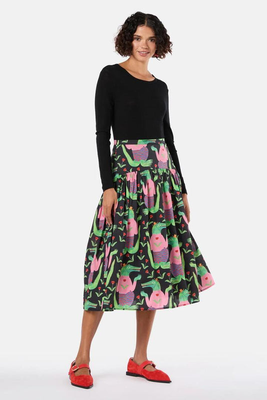 Image of a model wearing Skirts. Productname: Chomp Midi Skirt in Print colour by brand - Gorman
