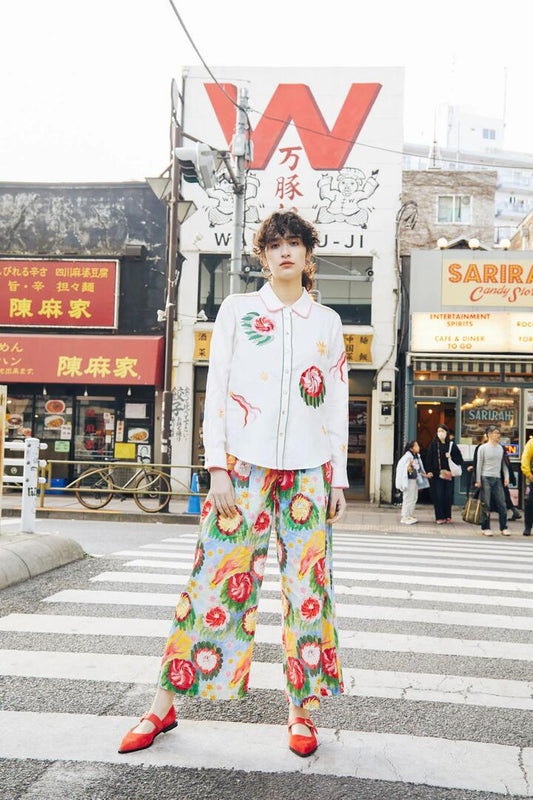 Image of a model wearing Tops. Productname: The Comet Embroidered Shirt in Cream colour by brand - Gorman